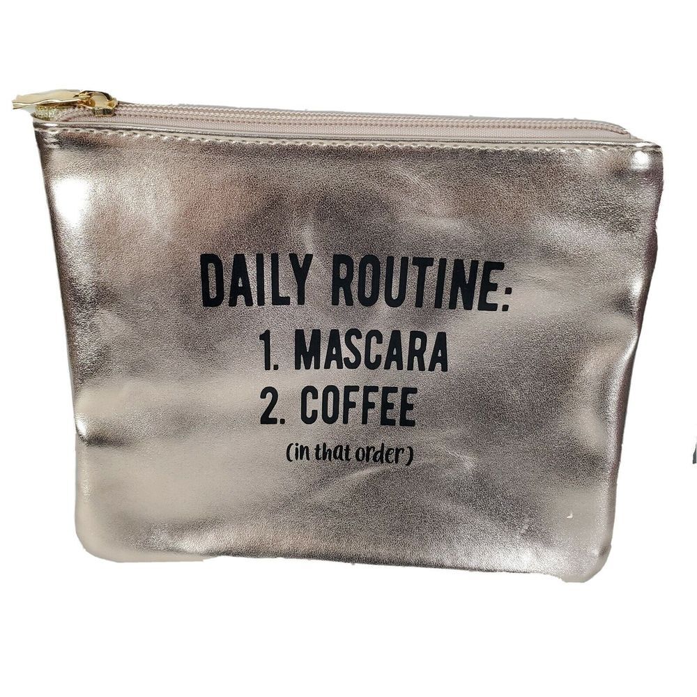 Makeup‎ Cosmetic Small Zip Bag Pink Metallic Daily Routine Mascara Coffee